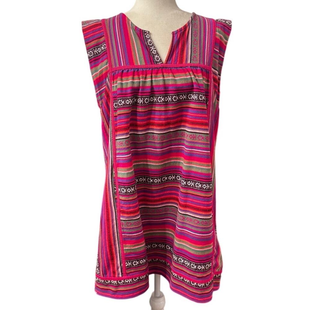 Calypso St. Barth Pink Multicolor Tribal Stripe Tunic Cover Up 100% Cotton Small